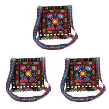 3X Hmong Vintage Chinesischen Nationalen Stil Ethnischen Umhaengetasche Stickerei Boho Hippie Quaste Tote Messenger