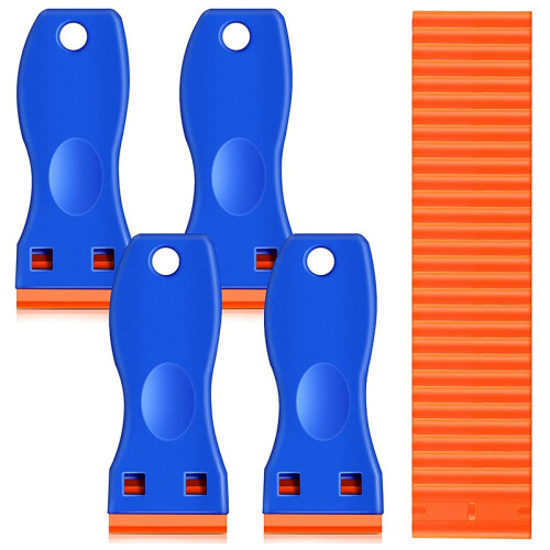 Plastic  Blade Scraper, 4Pcs Scraper Tools with 100 Pcs Plastic Blades, Double   Scraper Cleaning Remover