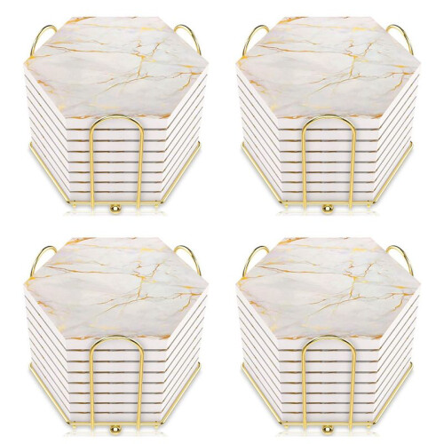 32 PC Coasters for Drinks Absorbent with Holder Marble Design Ceramic Coaster Set Super Absorbent Hot and Cold Drink