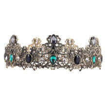 King Crowns för Men Metal, Vintage Full Royal King Crowns med GröN Rhinestone, MäNs FöDelsedagstiaror, Balpartykronor