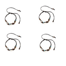 4X Boho Tobilleras de Piedra de Concha de Mar Natural para Mujer Pulsera de Tobillo de Madera con Cuentas en la Pierna Cadena de Pie Cera Tobillera