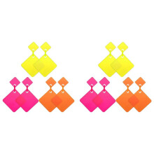 6 Pairs 80's Neon Earrings Retro Earrings 80S Square Drop Dangle Earrings for Women Girls Cosplay Party Accessory