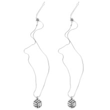 2X Alloy Rhinestone Volleyball Snake Chain Pendant Necklace Black Silver Color