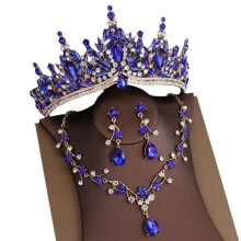 Baroque Wedding Crown for 3-Pack Tiara Earrings Jewelry Set Champagne Crystal Birthday Gift Gold Royal Sets