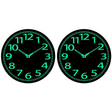 2X Wooden Glow in the Dark Clock, 12 Inch Silent Non-Ticking, -Absorbing Luminous Wall Clock