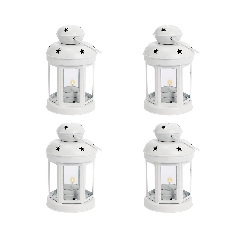4X Vintage Metal Hanging Candle Lanterns ,Tealight Holder,Candlestick for Wedding,Home,Birthday Parties Gift -White