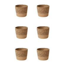 6X Straw Weaving Flower Plant Pot Wicker Basket Rattan Flowerpot Storage Basket Handmade Woven Planter Basket S