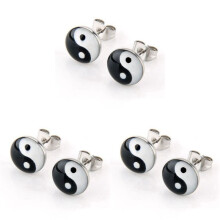 3 PAIR Round Pin Symbol Yin and Yang 10mm Earrings