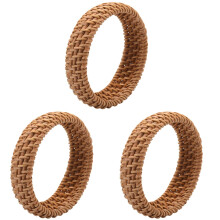 3X Bracelet En Rotin Tissé à La Main de Style Ethnique Simple, Grand Bracelet En Rotin Rond pour Dames