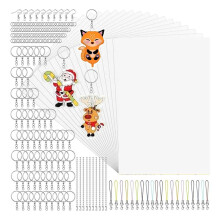 Kit Portachiavi con Carta Termoretraibile + Accessori, Kit Pellicola Termoretraibile ShrinkArt In Plastica Termoretraibile per DIY/Anelli/Portachiavi