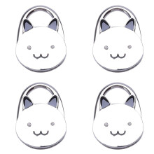 4X Black Cat Cartoon Foldable Silver Tone Handbag Hook Antislip Rubber Base