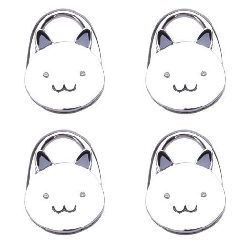 4X Black Cat Cartoon Foldable Silver Tone Handbag Hook Antislip Rubber Base