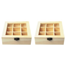 2X Tea Storage Box with 9 Compartments, Transparent Glass Top, Multifunctional Box That Can Store Various Tea Bags