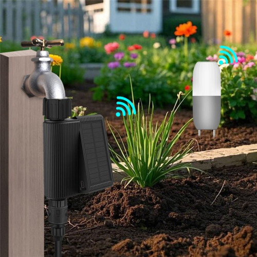 Tuya WiFi Solar Powered Water Timer Meter IP65 Waterproof DN20 Inlet with Soil Temperature Humidity Sensor Detector 1