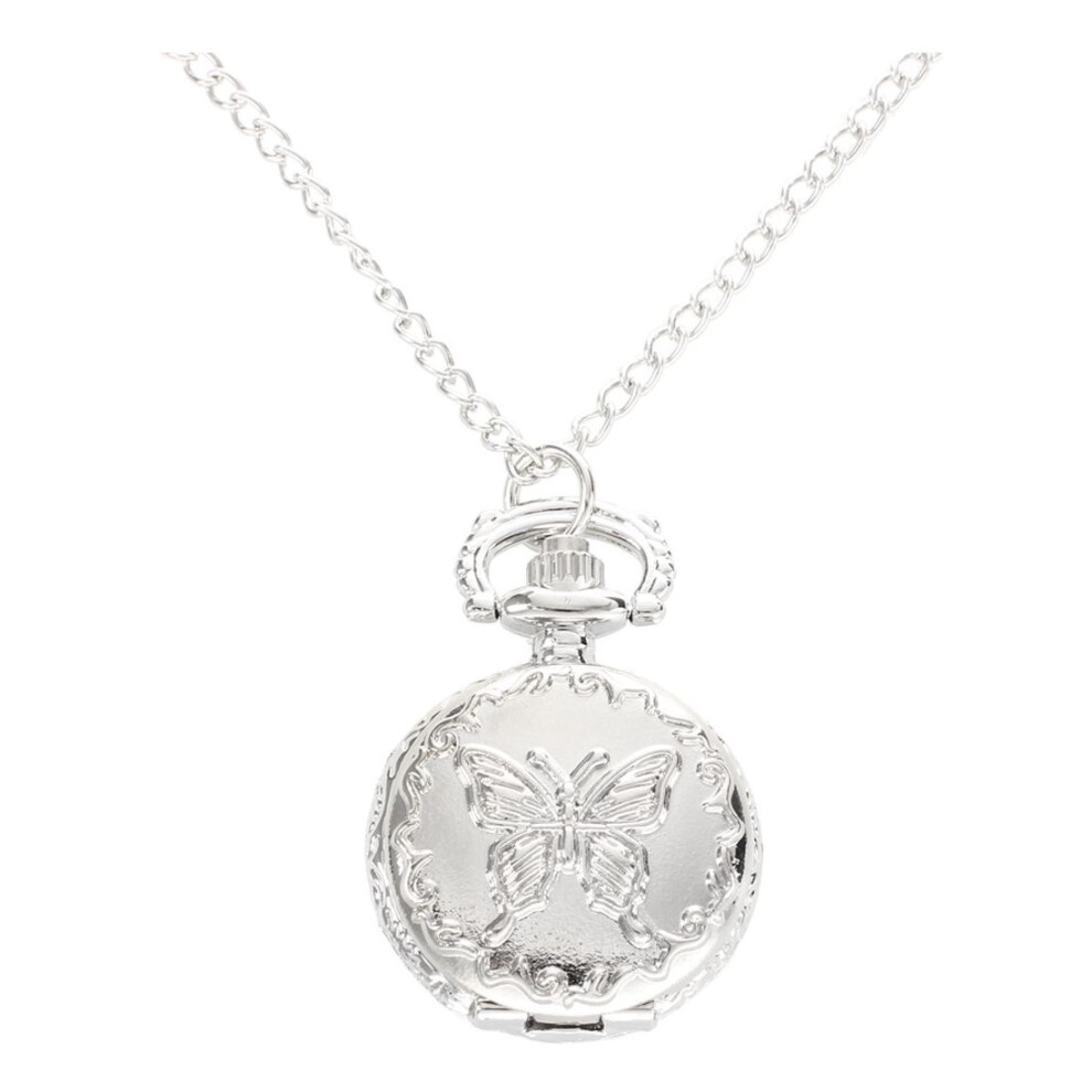Quartz Butterfly Arabic Numerals Pocket Watch With Vintage Necklace Silver 4711479665121