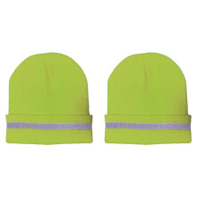 2X Unisex Reflective Stripe Knitted Hats Beanies Luminous Outdoor Cycling Ski Warm Caps Women Men,Fluorescent Yellow