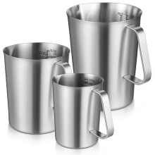 3 Tasses à Mesurer en Acier Inoxydable, Pichet en Métal avec Marquage Oz et ML, Tasse à Mesurer, 16 Onces, 32 Onces, 64 Onces