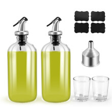 16Oz Glass Mouthwash Dispenser with Pour Spout Funnel and Labels Reusable Mouthwash Bottles Container