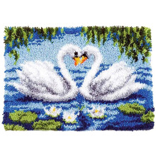 Hook Kit, DIY Crochet Yarn Kits, 20.4 x 14.9 Inch Swan Lovers Rug Making Crafts for Kids Adults and Beginners