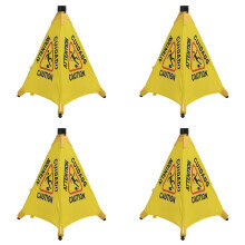 4X Caution Wet Floor Sign, Slippery When Wet Pops Sign, Wall Mounted Foldable Bilingual Safety Warning Alert Cone