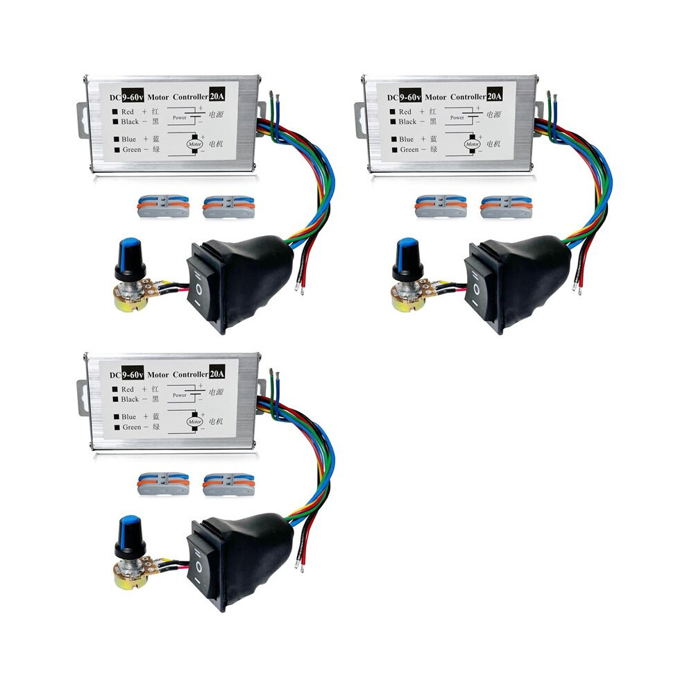 3X Motor Speed Controller, 12V 24V 36V 48V 60V Motor Pulse Width Modulator Regulator With Cw/Ccw 4713698776800