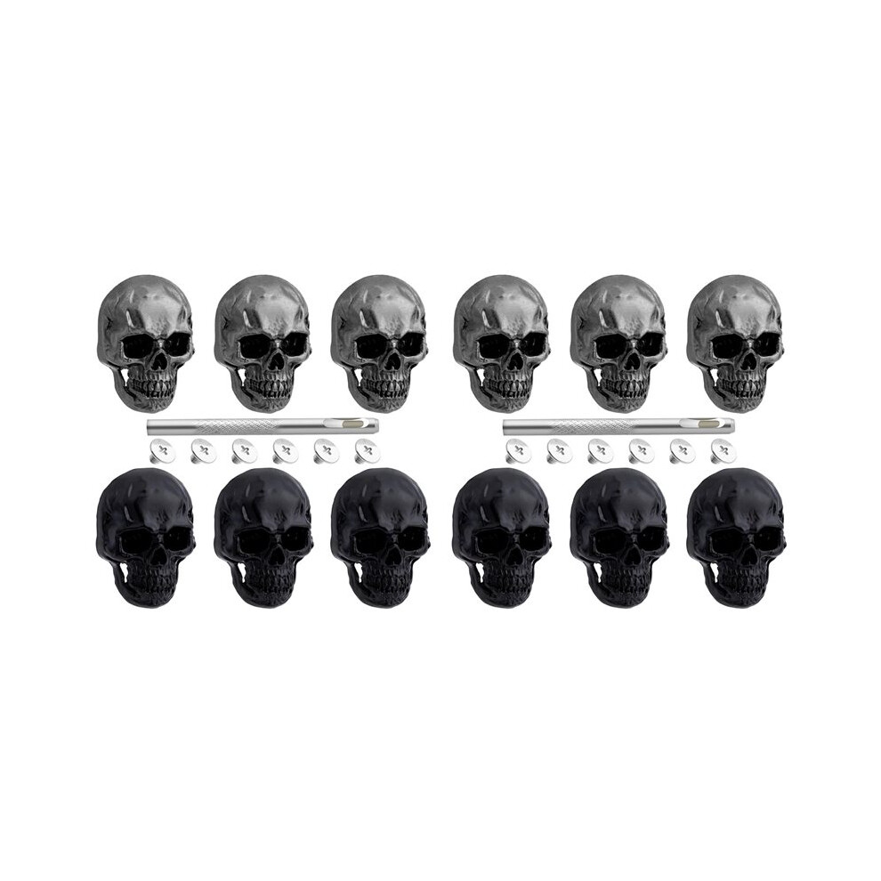 12Pcs Skull Rivets Studs For Clothing, Gothic Style Skull Buttons Screws With Drilling Tool, 3D Skeleton Pins 6031068258182