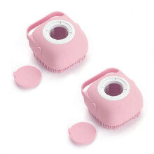 Pet Grooming Bath Massage Brush with Soap and Shampoo Dispenser Soft for Long Short Haired Dogs Cats Shower (2pc+ )