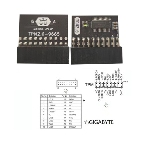 TPM 2.0 Encrypted Security Module 20 Pin Mainboard Card TPM2.0 Module for  Gigabyte Motherboard