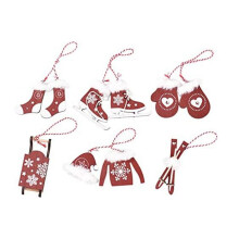 Christmas Tree Ornaments Wooden Gloves Socks Clothes Hat Sled Ski Hanging Pendants Tags Holiday Decor Red