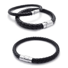 LäDerarmband i Rostfritt StåL, FläTat LäDerarmband, för MäN Kvinnor, Svart - Bredd 6 mm - LäNgd 19 cm