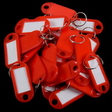 30 Piezas Porta Llaves de PláStico para Equipaje de Etiqueta de IdentificacióN Llaveros con Placa de Nombre, Color: Rojo