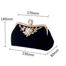 Female Diamond Pearl Handbag Vintage Crystal Flower Evening Bag Wedding Party Clutch Bag Purse(Black)