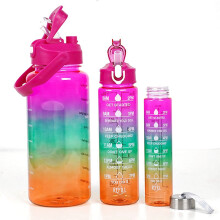 Gourde motivante avec paille, en Tritan sans BPA, avec indicateur de temps pour boire, conception anti-fuite, légère, polyvalente et écologique.