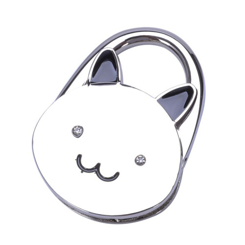 4X Black Cat Cartoon Foldable Silver Tone Handbag Hook Antislip Rubber Base 1