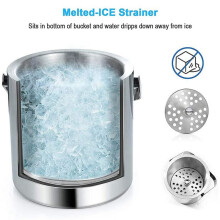 2X Ice Bucket with Lid, Double-Walled Ice Bucket with Lid, Stainless Steel, 1.3 Liter Insulated Ice Bucket