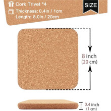 16X High Density Thick Square Cork Pad for Hot Dishes, 8 Inch Heat Resistant Multifunction Cork Coaster, Cork Hot Pads