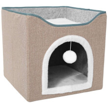 Cat Beds for Indoor Cats - Large Cat Cave for Pet Cat House with Fluffy Hanging and Scratch Pad, Foldable Cat