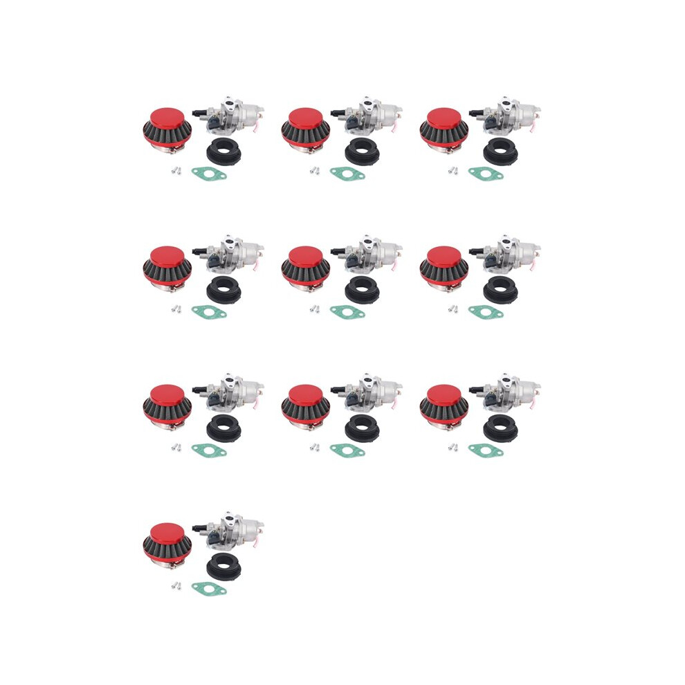 Semoic Red 10X Carburetor Carb Carby + Air Filter + Stack For 2 Stroke 47Cc 49Cc Moto Kids Atv Quad Dirt Pocket Bike