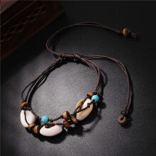 4X Boho Naturel Coquille en Pierre de Pierre pour Les Femmes en Bois Perle Coquillage Cheville Bracelet à la Jambe Pied Chaîne Cire Corde Cheville