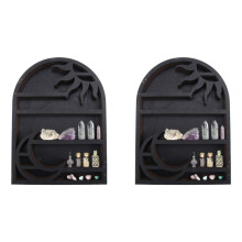 2X Wood Storage Shelf - Stylish and Practical Wall Shelf, Crescent Sun and Moon Crystal Shelf