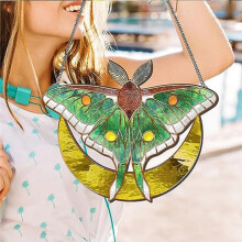 Spanish Moon Pendant Stained Acrylic Window Hanging, Butterfly Wall Decor for Butterfly Lovers Housewarming Gift S A
