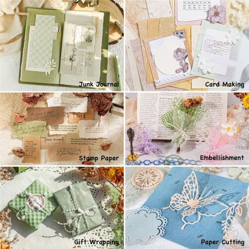 96 Sheets Textured Scrapbook Paper and Mesh Fabric Assorted Set,6 Pack Mixed Special Paper for Scrapbooking Planner 1