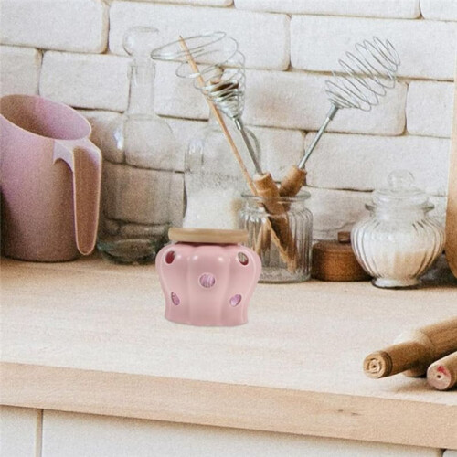 Ceramic Storage Cans Bamboo Lid Garlic Ginger Storage Tank Hollow Out Kitchen Organizer Tools Home Decor 2