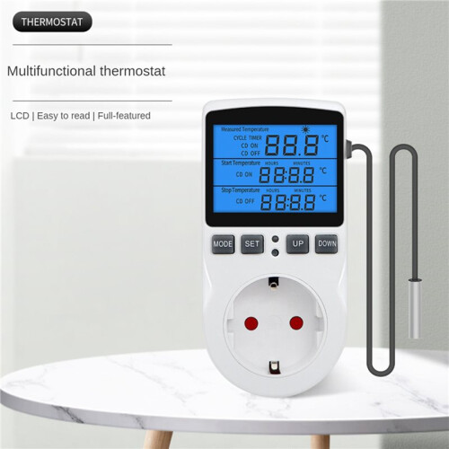 2X Optical Digital Temperature Controller, Heating Cooling Thermostat Socket with Sensor for Reptile Incubator EU Plug 2
