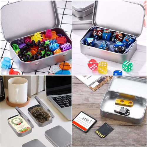 10 PCS Small Storage Box with Lid Rectangular Small Tin Boxes Metal Box with Lid Small Tin Box for Home Storage Silver 2