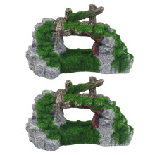 2X Resin Moss Bridge Fish Cave Decor for Fish Tank Aquarium Ornament