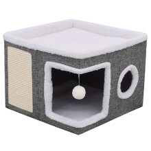 4-Season Multi-Level Cat House - Indoor Foldable ,Cat Cave Design Scratching Board & Warm Cat Bed Non-Slip Base 30LB