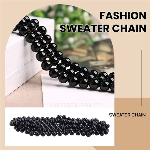 Collar Cadena del sueter larga de perla falsa de moda - negro 1