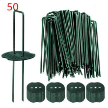 50pcs Green Artificial Turf Stakes Staples + 50pcs Buffer Washer, Landscape Staples, Galvanized Lawn Spikes