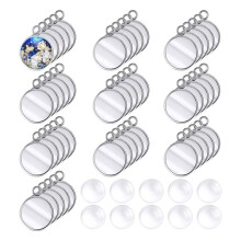 400 Pieces Jewelry Making Kit with Stainless Steel Round Blank Bezel Set and Glass Cabochons Trays Pendant Blanks